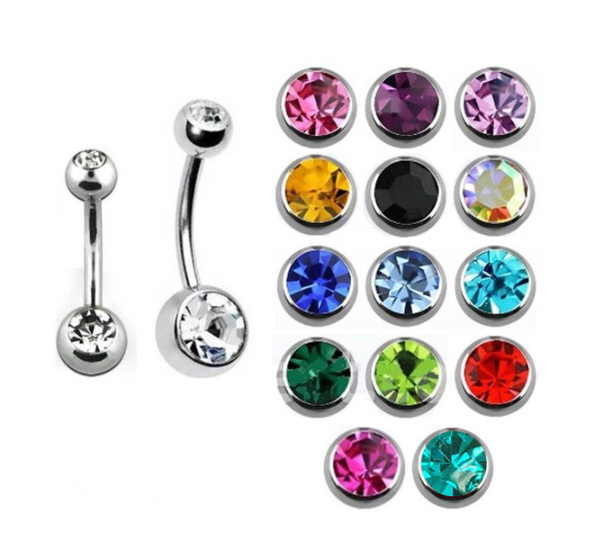 Double Gem Belly Bar Navel Piercing Surgical Steel with CZ Gems | eBay