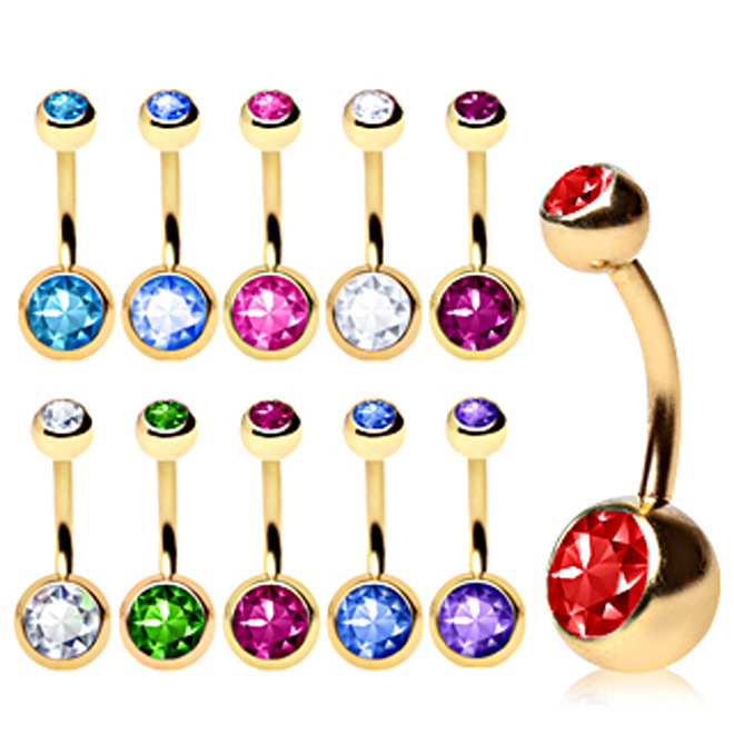 Gold Plated Double Gem Belly Bar